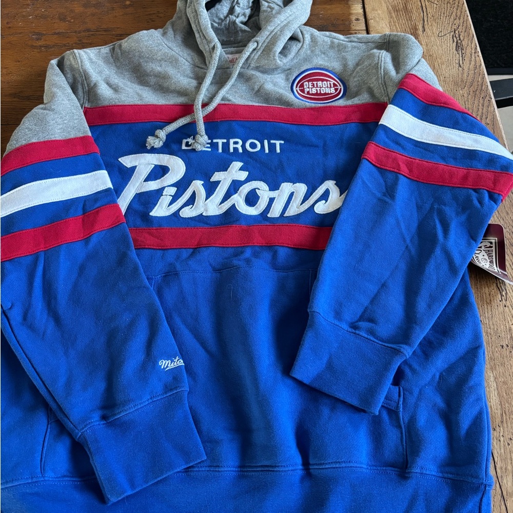 Mitchell & Ness Detroit Pistons Blue and Gray Sweater